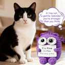 Funny Crochet Cat, Positive Emotional Support Cat Crochet Animals, Cheer Up Inspirational Birthday Gifts for Coworker Men Women Friends Employee, Office Accessories Desk Decor, Purple