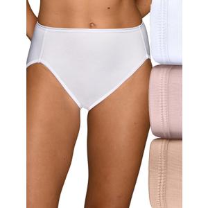Vanity Fair Women's Illumination Hi Cut Panties, Silky Stretch & Satin Trim (10, 3 Pack - White/Quartz/Beige)