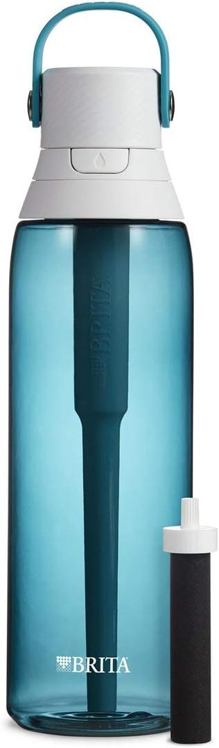 Brita Hard-Sided Plastic Premium Filtering Water Bottle, BPA-Free, Reusable, Replaces 300 Plastic Water Bottles, Filter Lasts 2 Months or 40 Gallons, Includes 1 Filter, Sea Glass - 26 oz.