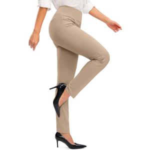 Rammus Womens High Waist Dress Pants with Pockets Business Casual Work Pants for Women Stretchy Skinny Slacks for Office (X-Large, New-khaki)