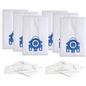 Replacement GN Vacuum Cleaner Bags Compatible with Miele Classic C1,Complete C2, Complete C3, S227/S240, S270,S400,S2,S5,S8 Series Canister Vacuum Cleaner (6 Pack Dust Bags + 2 Set Filters)