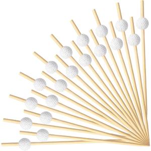 Layhit 300 Pcs Golf Wooden Cocktail Picks Decoration Fruit Kabob Skewers Golf Ball Sticks Food Picks Bamboo Appetizer Toothpicks Bamboo Cocktail Garnish for Party Supplies