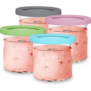 For Ninja Creami NC299AMZ & NC300s Series Ice Cream Makers, BPA-Free &Dishwasher Safe, 16oz Pints with Lids 4 Pack - Assorted Colors, Ice Cream Containers (Grey/Pink/Green/Blue)