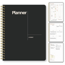 Undated Weekly Planner, 8.5x11” – Dashboard Layout with Yearly Review, Monthly Calendars, & Weekly To Do List, Spiral Bound Organizer for Work, Study & Life (Black)