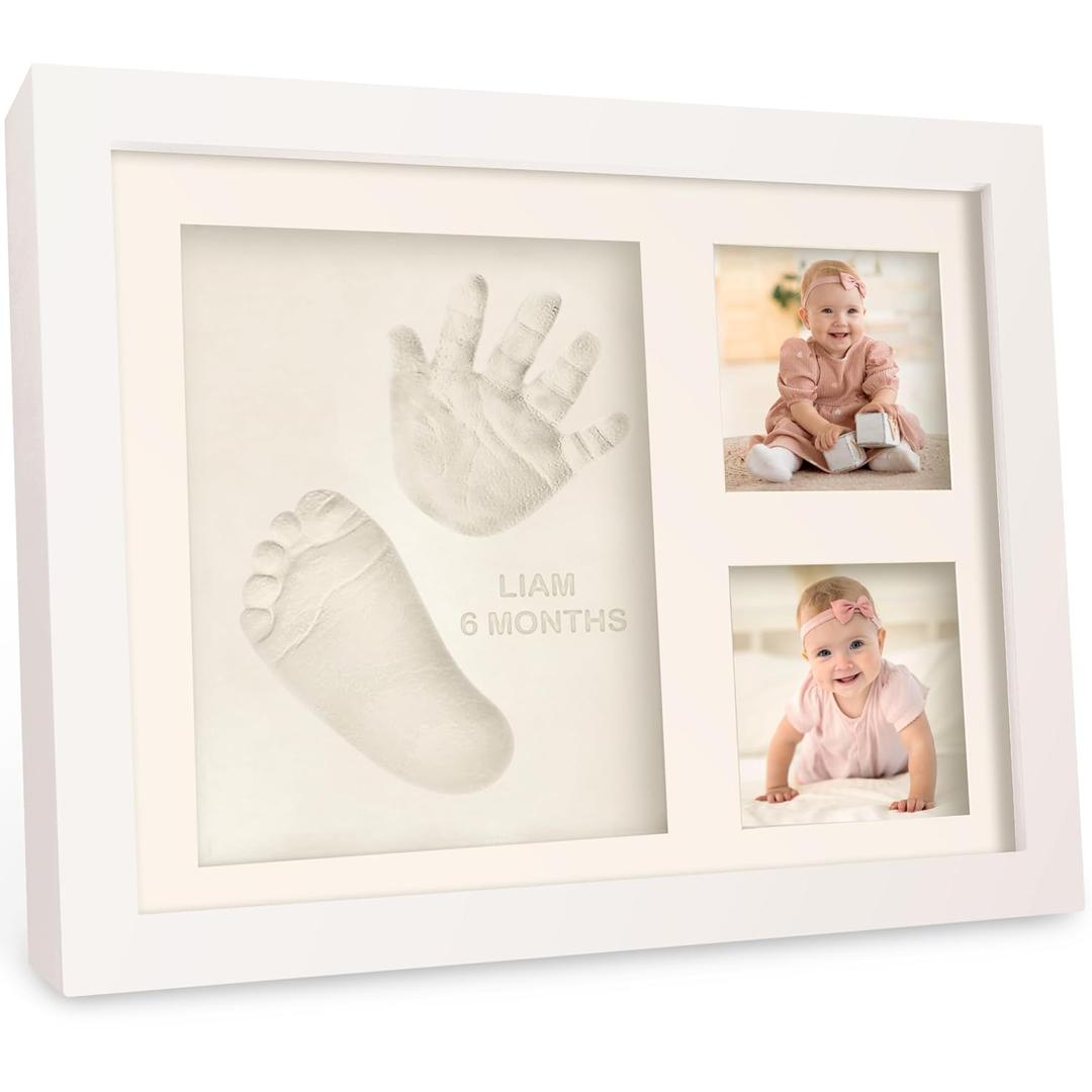 Baby Hand and Footprint Kit - Quick Dry Clay Baby Footprint Kit, Pets Paw, Newborn Keepsake Picture Frame for Boys, Girls, Personalized New Mom Gifts for Shower & Registry, Grandparents (Alpine White) (Solo Keepsake Frame, 11" x 8.8")
