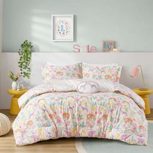 Queen Comforter Set, Favorite Jungle Animals Fun Safari Adventures Print, BCI Cotton Comforter, All Seasons Down Alternative Bedding, Sham & Pillow, Lulu, Full/Queen Purple 4 Piece