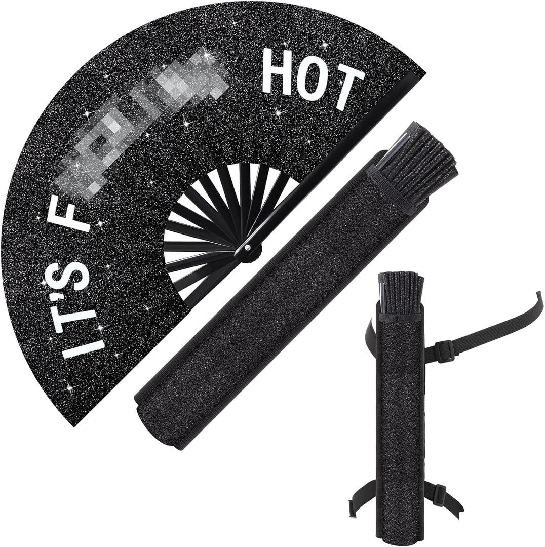 Large Rave Fan UV Glow Hand Fan with Holster for Men/women, Disco Party Favor for Edm Music Festival Club Rave Accessories(Cool Style)