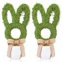 2 Pcs Easter Moss Bunny Decorations Topiary Artificial Easter Bunny Shaped Topiary Trees with Gold Bow Faux Artificial Moss Fake Green Grass Rabbit Plant Decor for Indoor Outdoor Home Porch Decor (13.39"D x 5.12"W x 3.94"H)