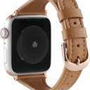 Premium Leather Strap Compatible with Apple Watch Series 11/10/9/8/SE, Soft Genuine Leather Camel Watch Band for Women and Men, 38/40/41/42mm