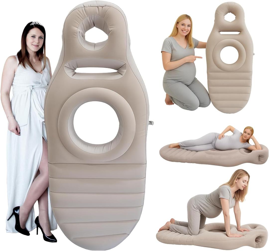 Inflatable Pregnancy Pillow, Pregnant Woman's Abdominal Hole Full Body Inflatable Bed Abdominal Mattress, Prone Pregnancy Pillow - Pregnant Woman's Swimming Pool Float (Gray)