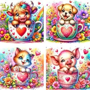 Benjenes 4 Pack Paint by Numbers for Kid Ages 4-8, Animals Paint by Number Kits for Kids, DIY Animal Oil Painting Suitable for Home Decoration (8x8inch)