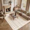 12x15 Beige Plaid Living Room Area Rug