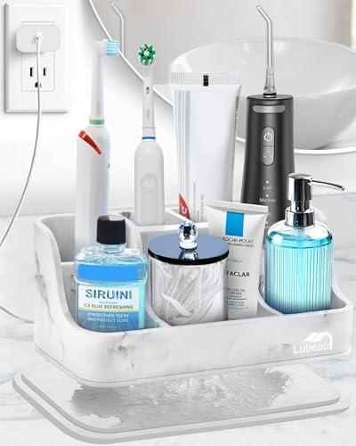 Electric Toothbrush Holder with Instant-Dry & 6 Slots | Upgrade Heavy-Duty Large Countertop Organizer with Cable Holes, Fits Most Electric & Manual Toothbrushes (Marble White)