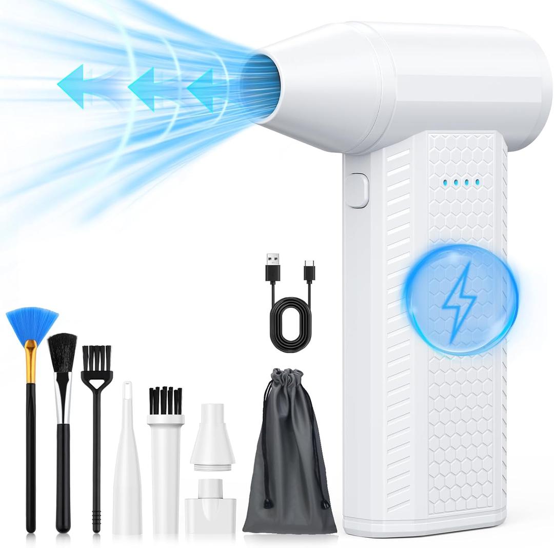 Compressed Air Duster kit-Blower-pc Duster Electric-130000RPM- Replace Compressed air can-Keyboard Clean-car Mini Snow Blowers-Car Dryer air Blower-Jet Fan-No air Canned dusters for Cleaning (White)