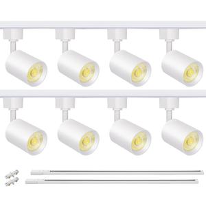 VANoopee 8-Light LED Track Lighting Kit with 6.6FT H Type Track Rails, Dimmable Track Light Heads Bright Ceiling Spotlight Fixture for Kitchen Accent Art, 3000K Warm White, No Flicker 10W 800lm White