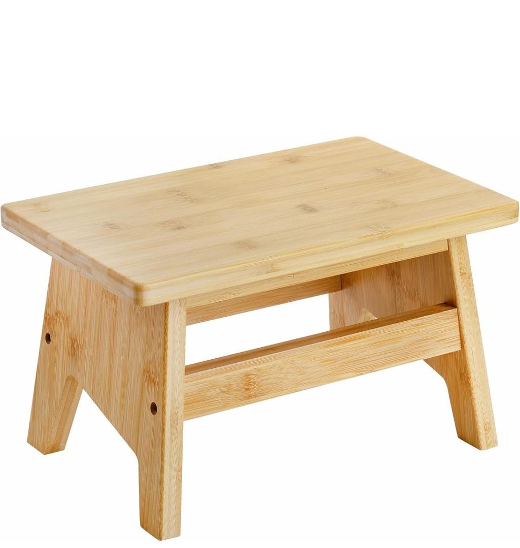 Lyellfe Bamboo Step Stool, Non-Slip One Step Stool, Potty Training Stool, Portable Sturdy Bedside Stool for High Beds, Support up to 300lbs, Easy Assembly