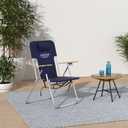 Cabana Beach Folding Beach Chair, 4 Position Portable Backpack Foldable Camping Accessories with Headrest, Cup Holder, and Wooden Armrests, Estate Navy Blue
