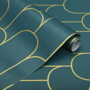 Yasinet Peel and Stick Wallpaper Green and Gold Wallpaper Dark Green Contact Paper Modern Geometric Removable Self Adhesive Wall Paper for Bedroom/Cabinet Waterproof for Bathroom Vinyl 197" x 17.3"