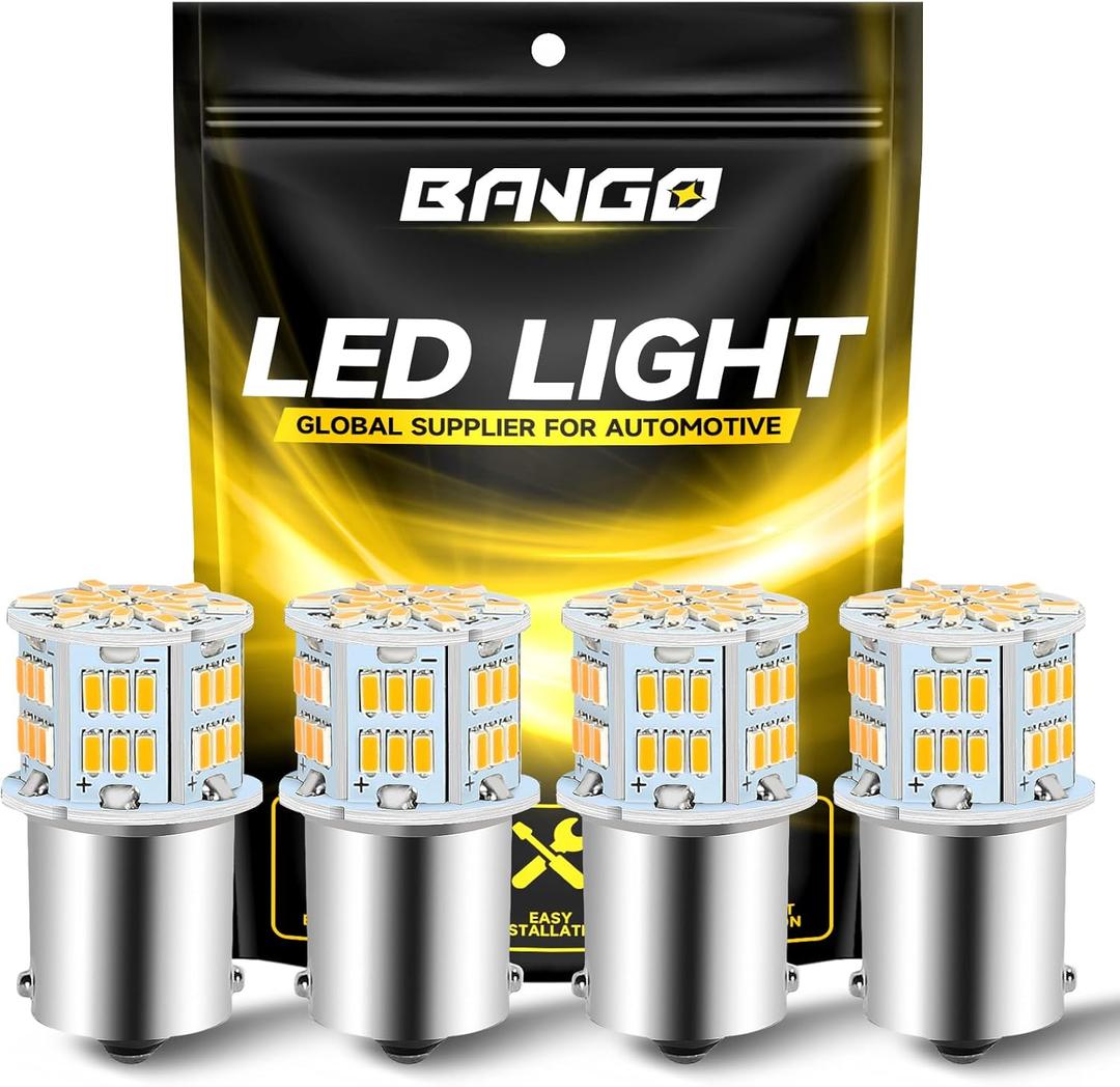 BANGO 1156 LED Bulb Amber Turn Signal Light, 1141 1003 7506 BA15S Super Bright for Car Front Rear Turn Signal Lights Brake Tail Lights, 4 Pack