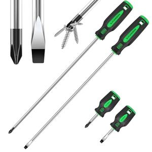 GURADESIGN 4-Piece 12" Long Screwdriver Set Slotted and Phillips, Long & Short Magnetic Screwdriver Set,Missing 2 Parts