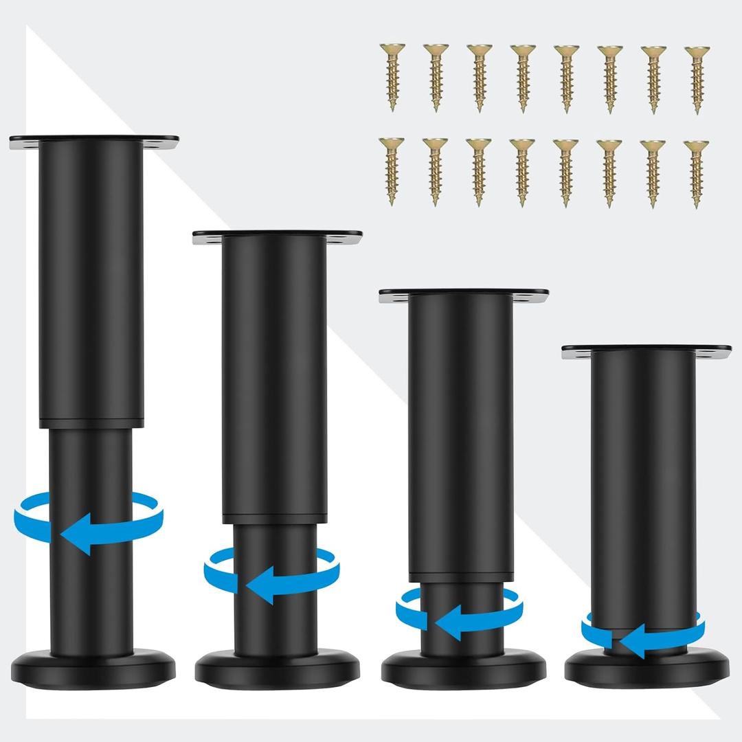 (Upgraded Metal Adjustable Furniture Legs 4.7-7 inch, Heavy Duty Cabinet Legs Extension for Couch/Bed/Desk/Sofa/Table/Chair/Dresser, Replacement Legs for Furniture Set of 4 Black
