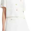 Women's 2 Piece Suit Sets White Acetate Short Sleeve Blazer Jacket and Skirt Shorts Business Casual Outfits (Large)