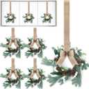 Lyrow 8 Pcs Mini Christmas Kitchen Cabinet Wreaths with Burlap Ribbon Artificial Green Leaves White Berries Hanging Wreaths for Home Front Door Christmas Holiday Indoor Decor