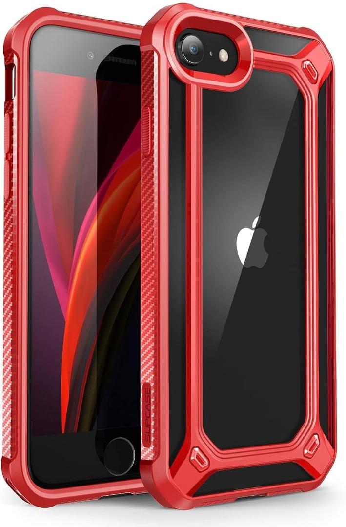 SUPCASE [Unicorn Beetle EXO Series] Case for iPhone SE 3rd Gen (2022) / iPhone SE 2nd generation (2020) , Premium Hybrid Protective Clear Bumper Case for iPhone SE /7/8 (Red)