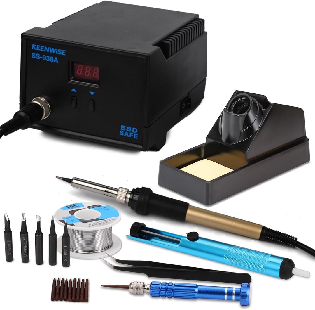 Soldering Iron Station Kit, 60W Fast-Heat Solder Station with Smart Temperature Control, Digital Display, ESD Safe, Includes Solder Wire, 5 Diverse Tips, Tweezers