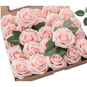 25pcs Blush PE Foam Roses in Elegant Gift Packaging – Artificial Rose Heads for Wedding Centerpieces, Bouquets, DIY Floral Crafts, Bridesmaid Gifts