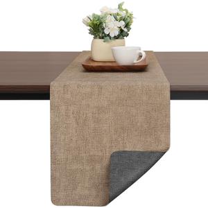 Table Runners 94 Inches Long, Dual-Sided Faux Leather Farmhouse Table Runner Waterproof Heatproof Non-Slip for Living Room Party Home Decor Holiday Decorations(Gray Beige, 12 x 94 Inch)