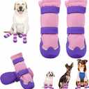 Dog Boots for Winter, Dog Snow Booties Fleece Lined for Medium Large Dogs, Waterproof Dog Shoes for Cold Weather, Anti-Slip Paw Protectors Booties for Outdoor Walking Hiking Hardfloors Size 6 (Purple)