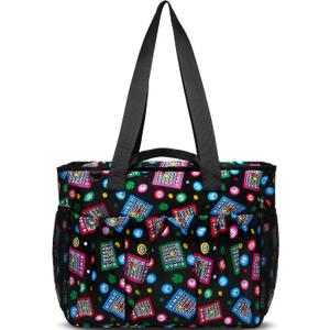 Bingo Tote Bag with Pockets for Daubers and Accessories (Black/Red/Green)