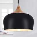 Modern Pendant Lights,Wooden Dome Pendant Light Fixture,Adjustable Hanging Pendant Lighting Chandelier Lamp for Kitchen Island,Dining Room,Hallway,Foyer,Bedroom(Black)