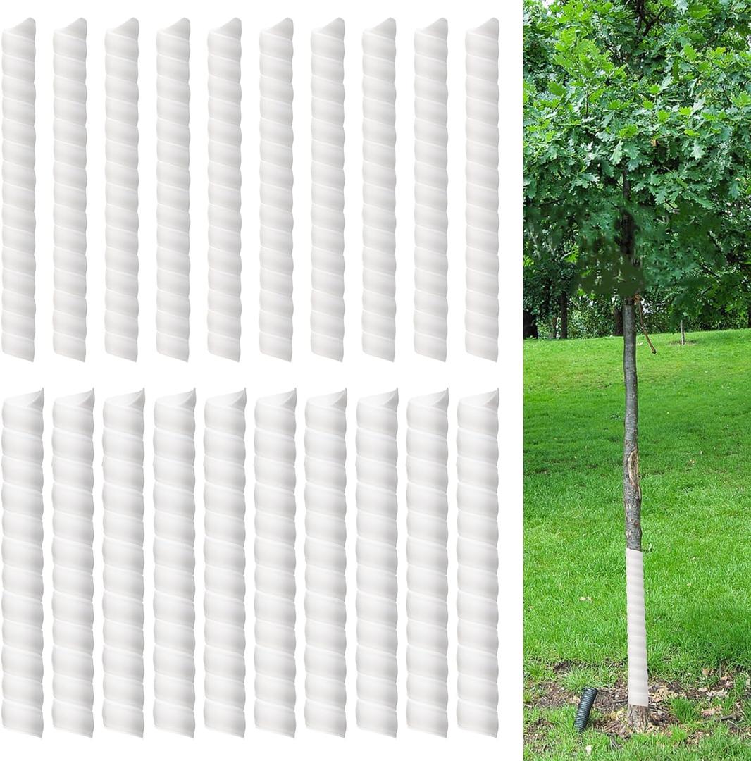 20 Pcs Tree Trunk Protector-2 Size Plastic Spiral Tree Guard Tree Trunk Protector Wrap Tree Bark Protector Tube Tree Wraps to Protect Bark Tree Saplings from Rodents Rabbit Mowers (White)