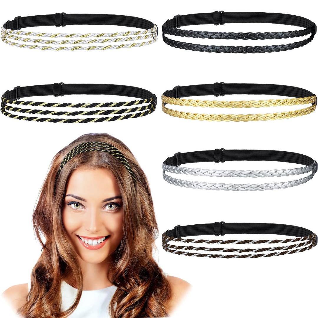 Jutom 6 Pcs Christmas Boho Braided Elastic Headbands for Women No Slip Stretchy Headbands for Women Strand Plaited Hair Band Hippie Hair Accessory Christmas Gift