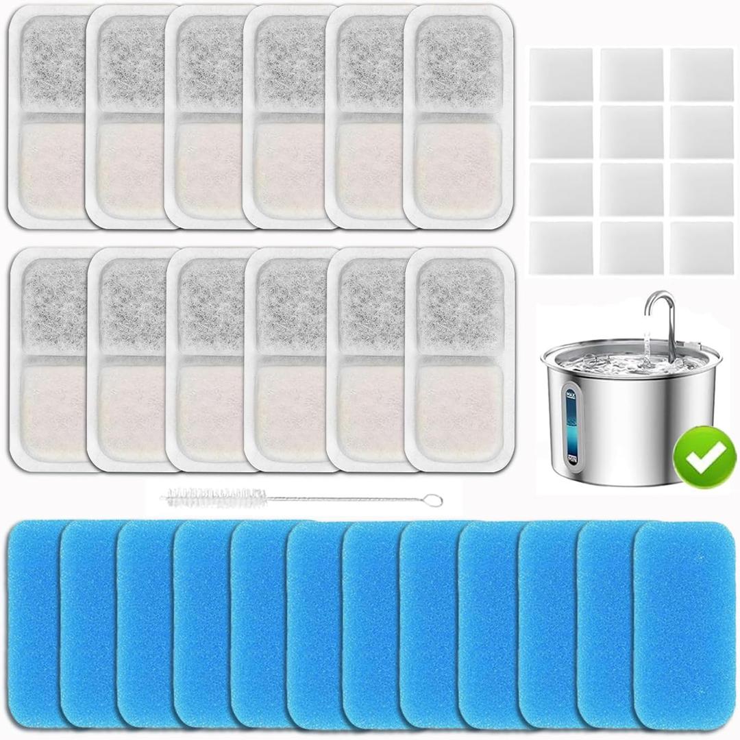 24+24+24 Pack Cat Fountain Replacement Filters Compatible with oneisall PWF-001 2L/67oz Stainless Steel Pet Water Fountain with 1 Hard Brush