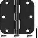 30 Pack Matte Black Door Hinges, 3.5 x 3.5 Inch, 5/8" Radius Rounded Interior Hinges, 6 Holes, Modern/Industrial Style, Iron Material