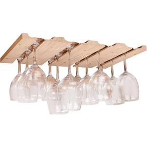 glass holder-a wooden glass rack and goblet storage rack installed under the cabinet or countertop (Natural color)