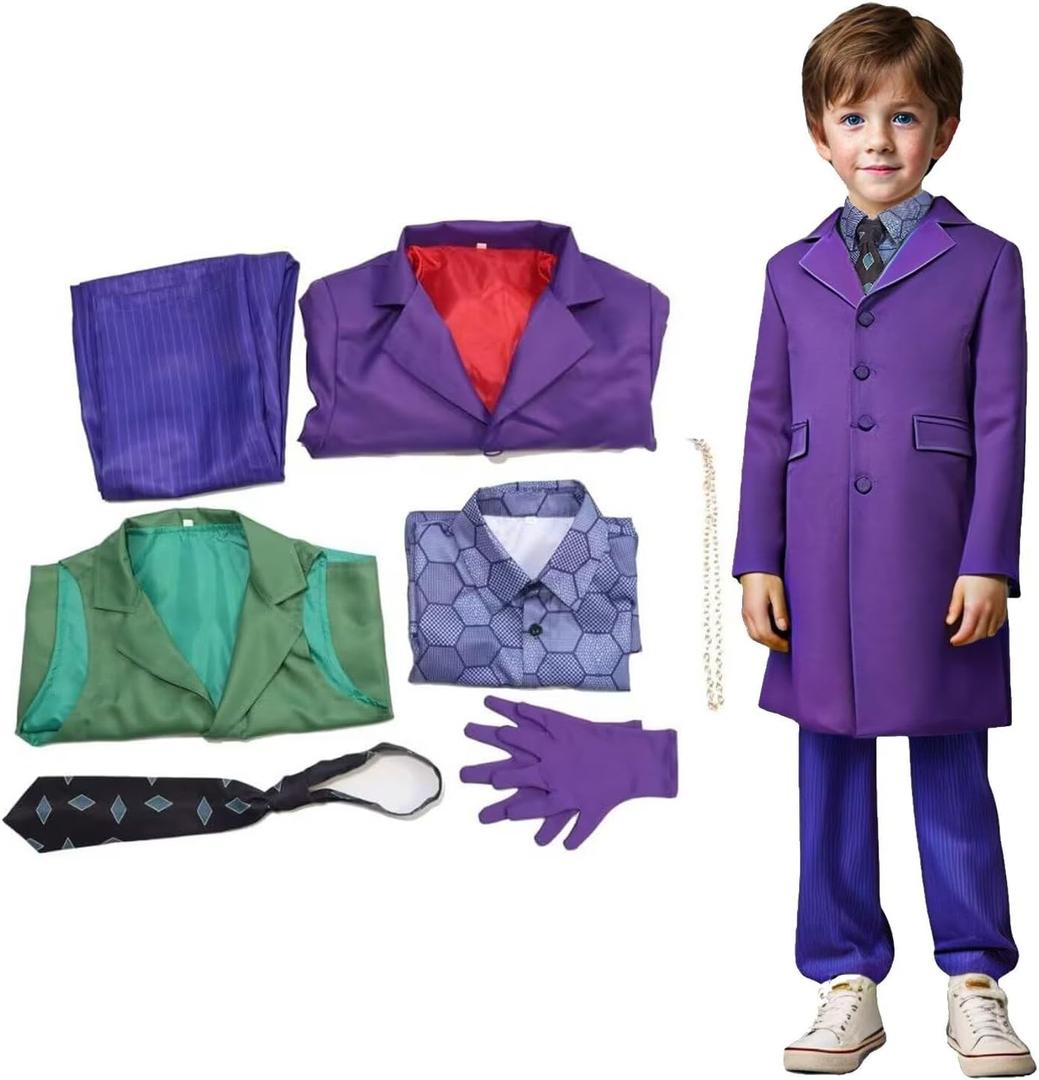 Pigmiss Kids Costume for Boys Teens Halloween Clown Cosplay Costume Deluxe Suit Coat Shirt Jacket Tie Pants Men Outfit (Fits Height:51.2")
