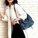 Denim Tote Bag Casual Retro Aesthetic 2026 Crossbody Jean Purses Handbag Shoulder Bag Blue Canvas Messenger Bag for Women