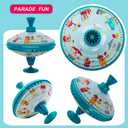Humming Top Tin Spinning Top for Baby 18 Months and up, Classic Retro Toys for Toddler, Pump Spinner with Base, Parade Fun 7.9 Large Size