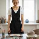 Vintage Apron Dress for Women with Pockets Fashion Cute Art Chef Aprons for Kitchen Cooking Baking Gardening (Black,black)