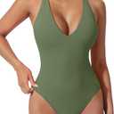 SUUKSESS Women Sexy Low Back One Piece Swimsuit Slimming Tummy Control Bathing Suit (Green, M)