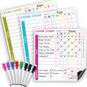3 Pcs Behavior Reward Chore Chart for Multiple Kids, Teens & Adults - Pocket Charts - Fridge Magnetic Whiteboard Set - 3 Individual Dry Erase Responsibility Charts (10x10 Inches Each) & 8 Markers