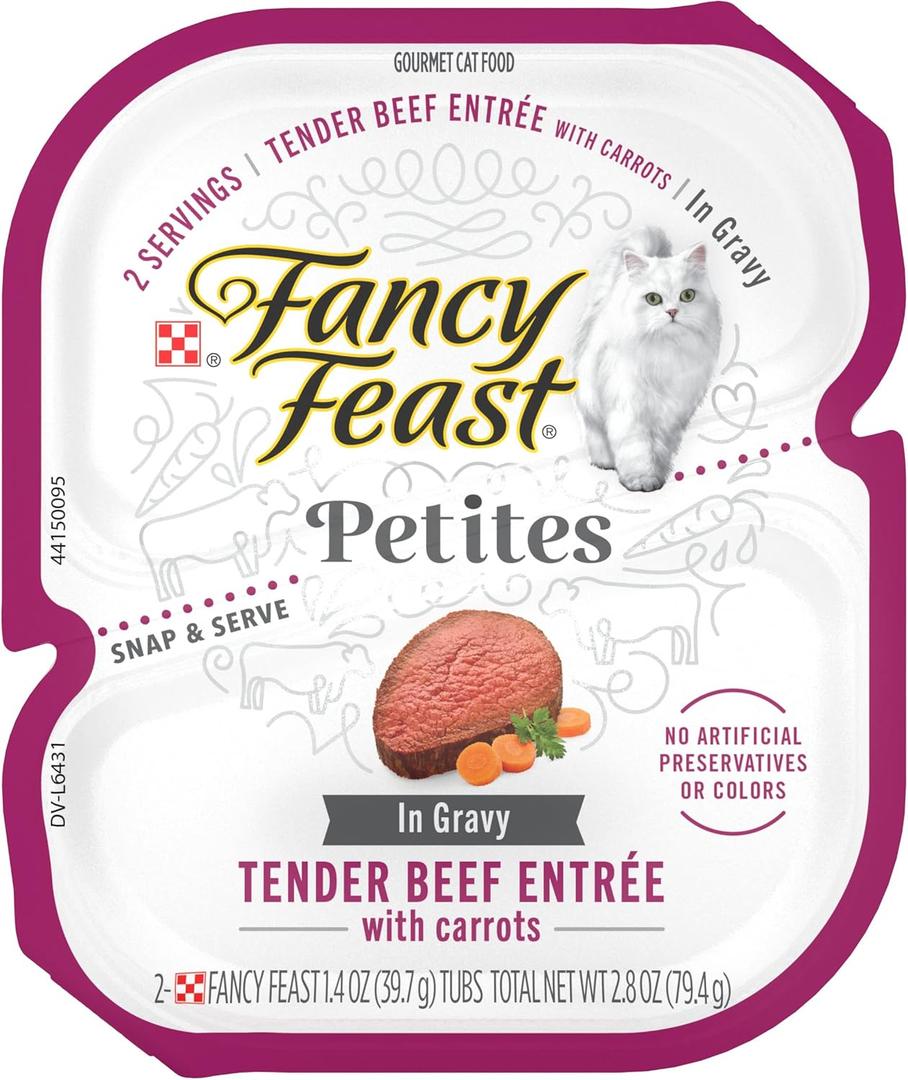Purina Fancy Feast Gourmet Gravy Wet Cat Food, Petites Tender Beef With Carrots Entree - (Pack of 12) 2.8 oz. Tubs