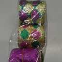 Mardi Gras Wired Ribbon, 6 Rolls 30 Yards Purple Gold Green Glitter Metallic Edge Stripe Ribbon for Mardi Gras Wreath Bows, Masquerade Party Decoration,2inch