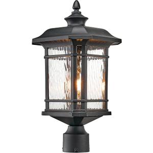 Outdoor Post Light 18.3" Waterproof Pole Light with Water Ripple Glass for Garden Patio Pathway E26 Socket