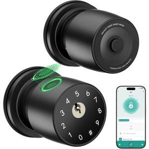 IRONZON Fingerprint Door Knob for Bedroom - 291Y 4-in-1 Keyless Bedroom Door Knob Smart Lock with App, One-tap Privacy Mode Setup, Auto-Lock Easy to Install - Matte Black