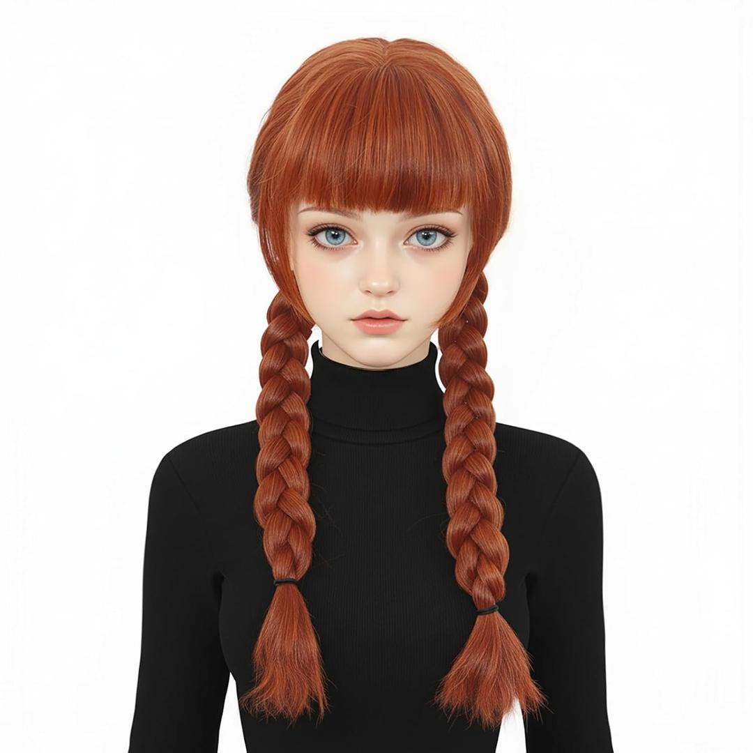 Long Orange Braided Wig with Bangs for Women's Parties and Halloween